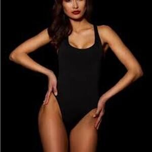 HONEY BIRDETTE Essentials Thong Bodysuit Black Scoop Neck Size XS LUX SEXY NWT